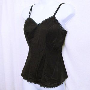 Vintage 80s Vanity Fair Camisole Top S(34) Lace Trim Princess Seam Nylon Black